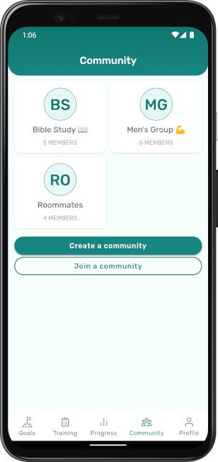 An app screenshot of the community screen